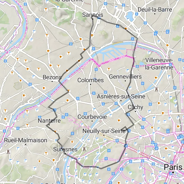 Map miniature of "Franconville to Butte d'Orgemont Loop" cycling inspiration in Ile-de-France, France. Generated by Tarmacs.app cycling route planner