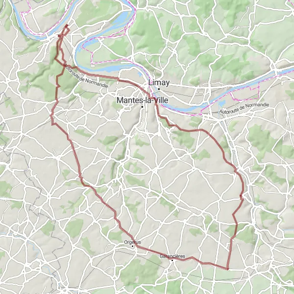 Map miniature of "Gravel Adventure in Ile-de-France" cycling inspiration in Ile-de-France, France. Generated by Tarmacs.app cycling route planner