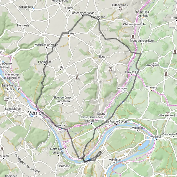 Map miniature of "Monet's Palette" cycling inspiration in Ile-de-France, France. Generated by Tarmacs.app cycling route planner