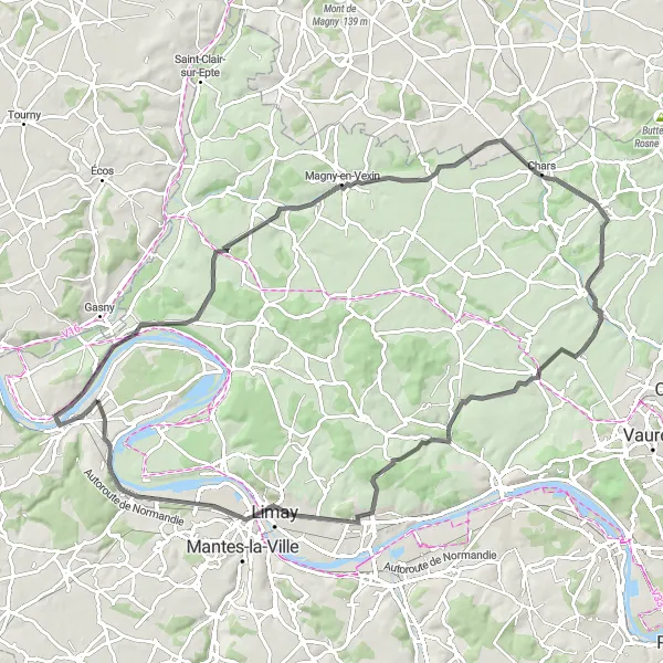 Map miniature of "Valley Panoramas and Ancient History" cycling inspiration in Ile-de-France, France. Generated by Tarmacs.app cycling route planner