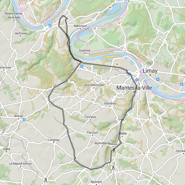 Map miniature of "Mantes-la-Ville and the Enchanting Countryside" cycling inspiration in Ile-de-France, France. Generated by Tarmacs.app cycling route planner