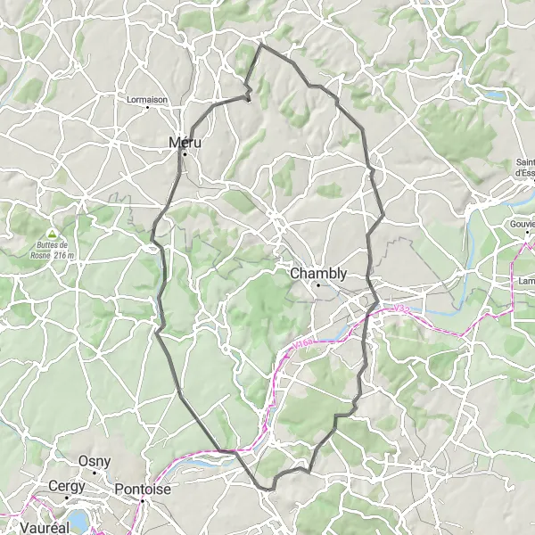 Miniature de la carte de l'inspiration cycliste "Le Val d'Oise en vélo de route" dans la Ile-de-France, France. Générée par le planificateur d'itinéraire cycliste Tarmacs.app