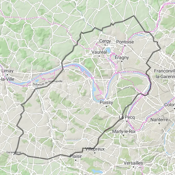 Map miniature of "The Grand Road to Méry-sur-Oise" cycling inspiration in Ile-de-France, France. Generated by Tarmacs.app cycling route planner