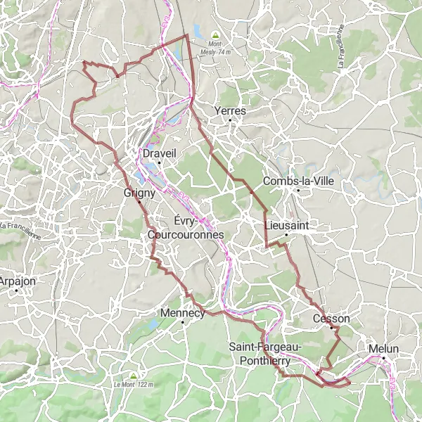 Miniature de la carte de l'inspiration cycliste "Exploration des Espaces Naturels" dans la Ile-de-France, France. Générée par le planificateur d'itinéraire cycliste Tarmacs.app