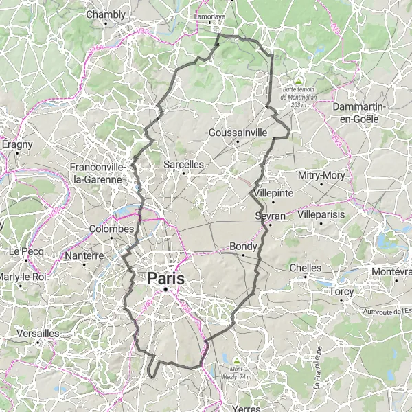 Map miniature of "Hills and History Road Expedition" cycling inspiration in Ile-de-France, France. Generated by Tarmacs.app cycling route planner