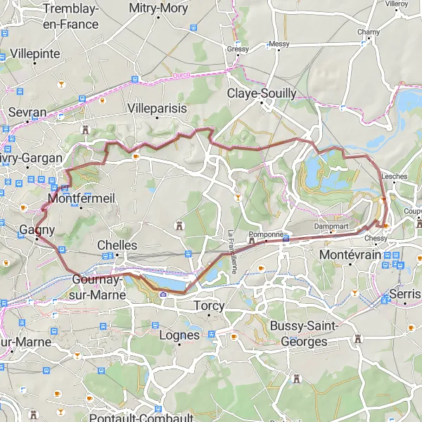 Map miniature of "Gravel Adventure to Annet-sur-Marne and Lagny-sur-Marne" cycling inspiration in Ile-de-France, France. Generated by Tarmacs.app cycling route planner