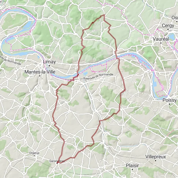 Miniature de la carte de l'inspiration cycliste "Exploration des Chemins de Gravel" dans la Ile-de-France, France. Générée par le planificateur d'itinéraire cycliste Tarmacs.app