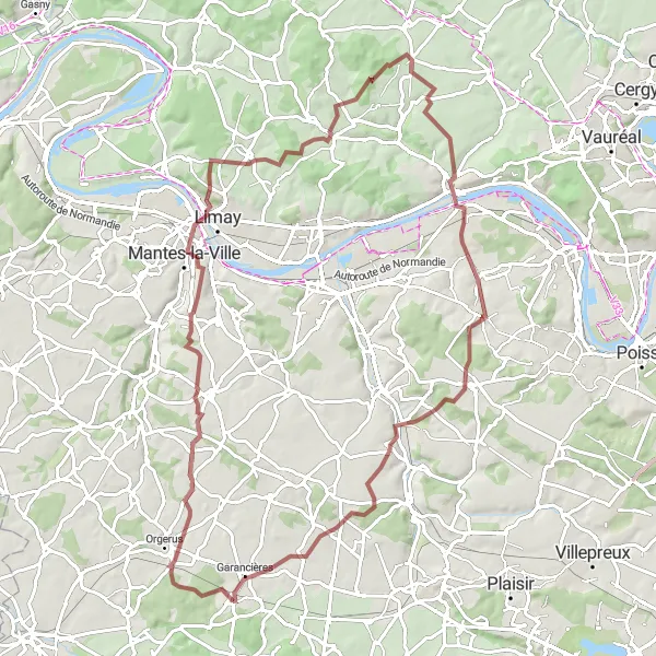 Miniature de la carte de l'inspiration cycliste "Les Chemins de l'Ouest" dans la Ile-de-France, France. Générée par le planificateur d'itinéraire cycliste Tarmacs.app