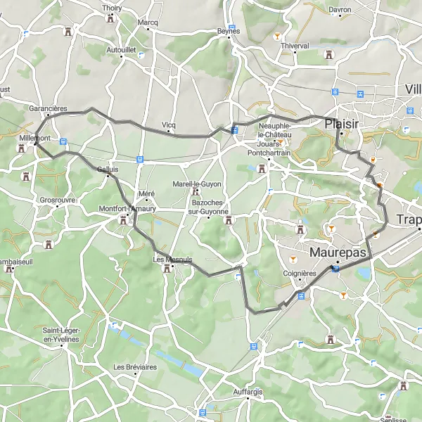 Miniature de la carte de l'inspiration cycliste "Escapade sur les Routes de Campagne" dans la Ile-de-France, France. Générée par le planificateur d'itinéraire cycliste Tarmacs.app
