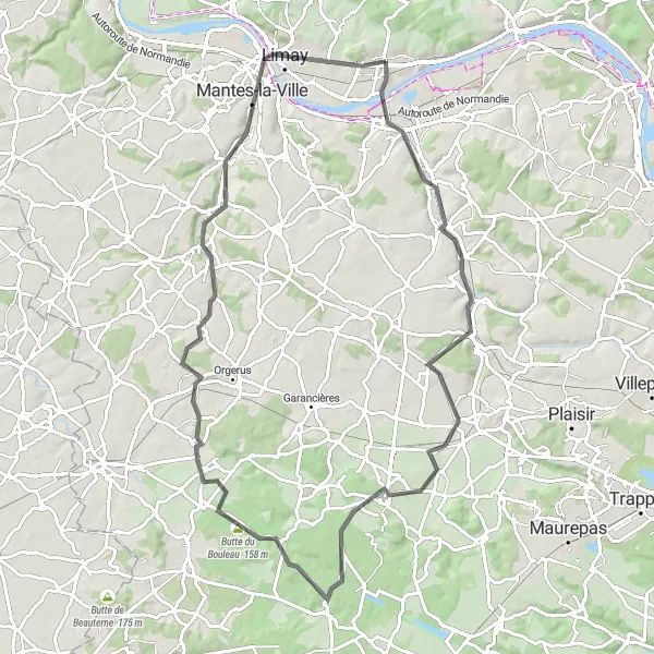 Miniature de la carte de l'inspiration cycliste "Tour autour de Montfort-l'Amaury" dans la Ile-de-France, France. Générée par le planificateur d'itinéraire cycliste Tarmacs.app