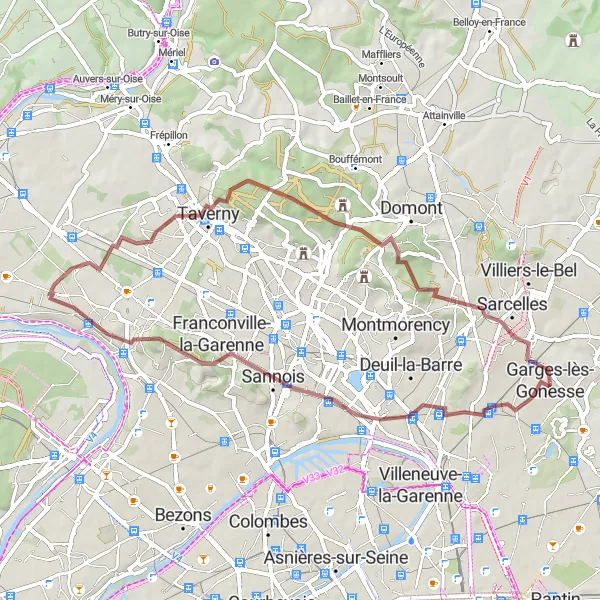 Miniature de la carte de l'inspiration cycliste "Boucle à travers Sannois et Taverny" dans la Ile-de-France, France. Générée par le planificateur d'itinéraire cycliste Tarmacs.app