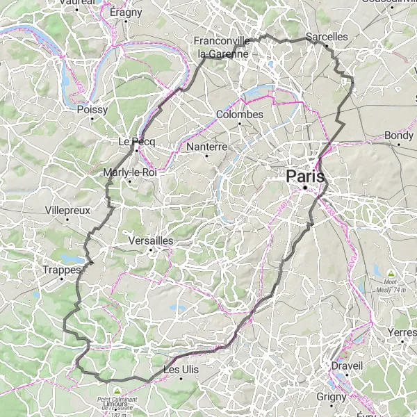 Miniature de la carte de l'inspiration cycliste "Parcours pittoresque de Garges-lès-Gonesse" dans la Ile-de-France, France. Générée par le planificateur d'itinéraire cycliste Tarmacs.app