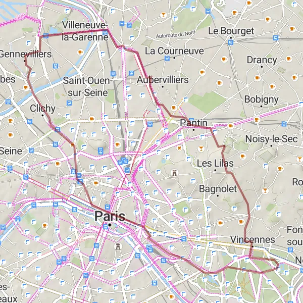 Map miniature of "The Gravel Tour of North Paris" cycling inspiration in Ile-de-France, France. Generated by Tarmacs.app cycling route planner
