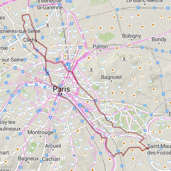 Map miniature of "Captivating Gravel Ride Through Paris" cycling inspiration in Ile-de-France, France. Generated by Tarmacs.app cycling route planner