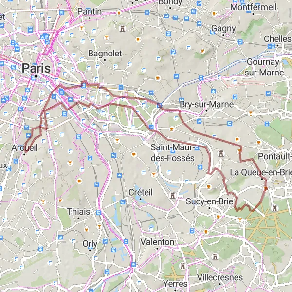 Miniature de la carte de l'inspiration cycliste "Exploration du Morbras en Gravel" dans la Ile-de-France, France. Générée par le planificateur d'itinéraire cycliste Tarmacs.app