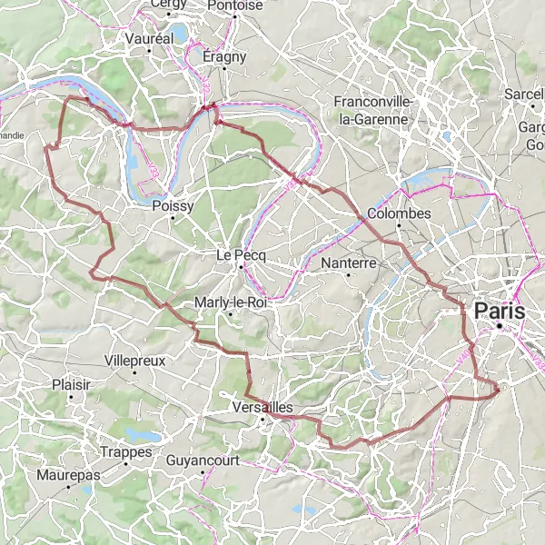 Map miniature of "Versailles and Beyond" cycling inspiration in Ile-de-France, France. Generated by Tarmacs.app cycling route planner