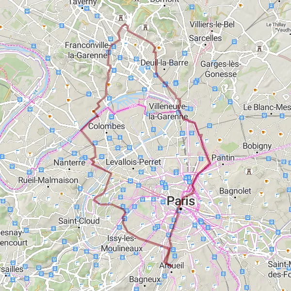 Map miniature of "Hidden Gems of Paris" cycling inspiration in Ile-de-France, France. Generated by Tarmacs.app cycling route planner
