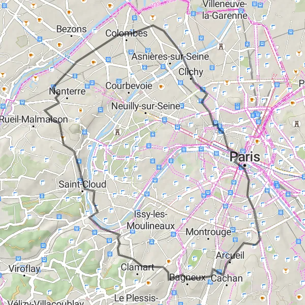 Miniature de la carte de l'inspiration cycliste "Escapade vers Colombe et Notre Dame" dans la Ile-de-France, France. Générée par le planificateur d'itinéraire cycliste Tarmacs.app