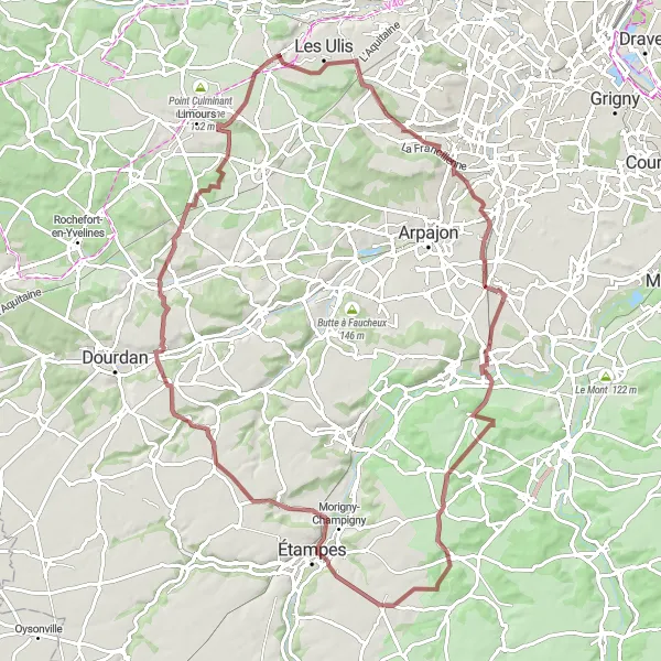 Map miniature of "French Countryside Gravel Adventure" cycling inspiration in Ile-de-France, France. Generated by Tarmacs.app cycling route planner