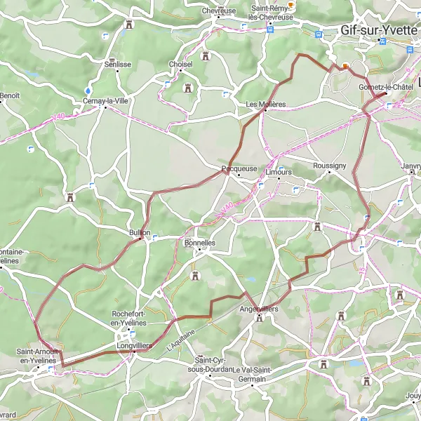 Miniature de la carte de l'inspiration cycliste "Gravel Briis-sous-Forges Discovery" dans la Ile-de-France, France. Générée par le planificateur d'itinéraire cycliste Tarmacs.app