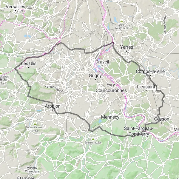 Map miniature of "The Charming Villages of Île-de-France" cycling inspiration in Ile-de-France, France. Generated by Tarmacs.app cycling route planner