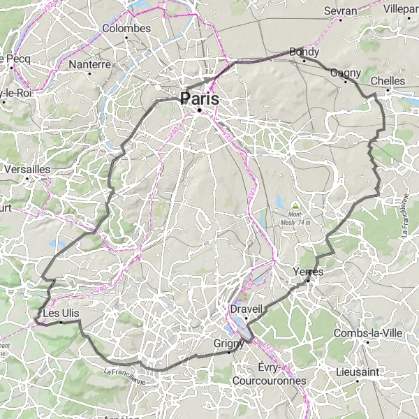 Miniature de la carte de l'inspiration cycliste "Parcours des Étangs de Saclay" dans la Ile-de-France, France. Générée par le planificateur d'itinéraire cycliste Tarmacs.app