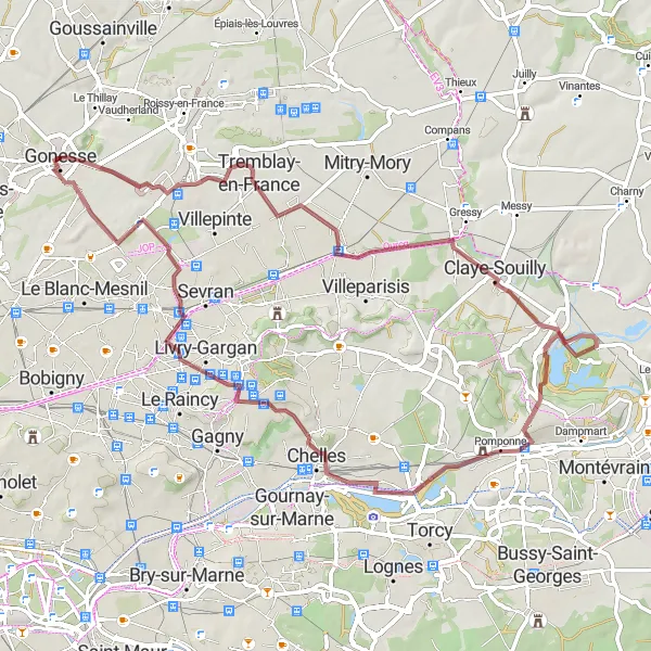 Map miniature of "The Beauzet Quarry" cycling inspiration in Ile-de-France, France. Generated by Tarmacs.app cycling route planner