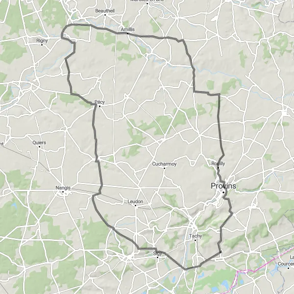 Map miniature of "The Road Loop of Gouaix" cycling inspiration in Ile-de-France, France. Generated by Tarmacs.app cycling route planner