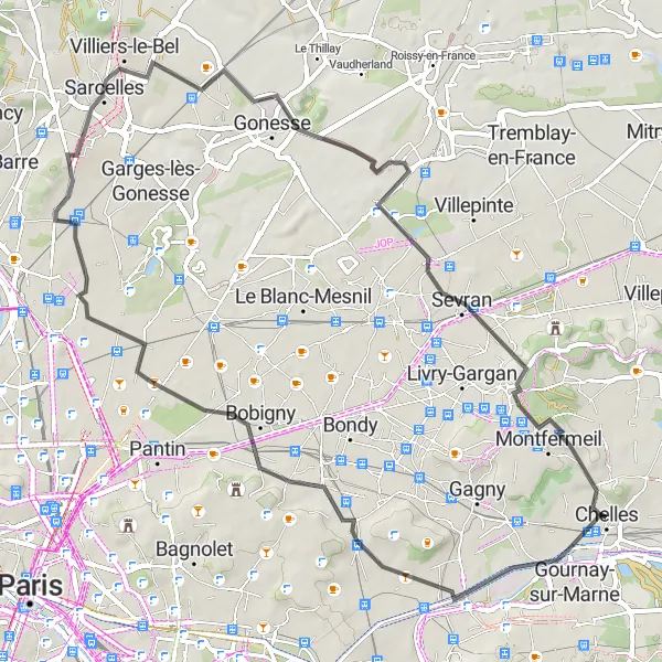 Miniature de la carte de l'inspiration cycliste "Boucle autour de Gournay-sur-Marne" dans la Ile-de-France, France. Générée par le planificateur d'itinéraire cycliste Tarmacs.app