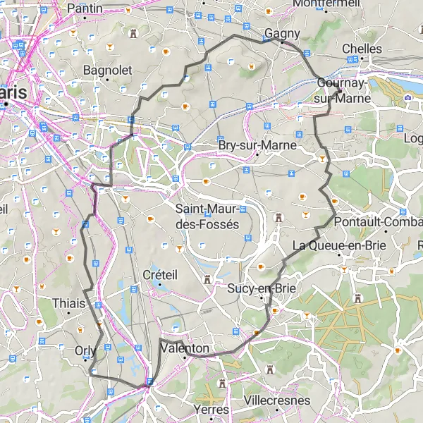 Miniature de la carte de l'inspiration cycliste "Le Tour de la Vallée du Morbras" dans la Ile-de-France, France. Générée par le planificateur d'itinéraire cycliste Tarmacs.app