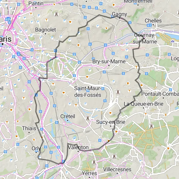 Map miniature of "Valley of Morbras Road Circuit" cycling inspiration in Ile-de-France, France. Generated by Tarmacs.app cycling route planner