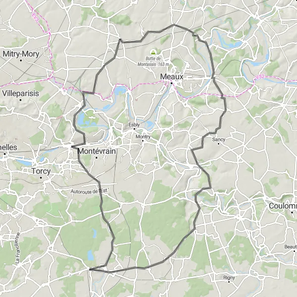Map miniature of "Chanteloup-en-Brie Loop" cycling inspiration in Ile-de-France, France. Generated by Tarmacs.app cycling route planner