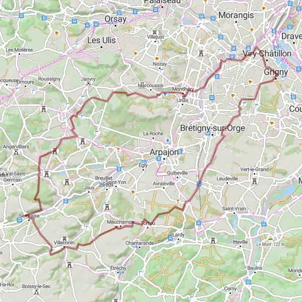 Map miniature of "Gravel Adventure to Briis-sous-Forges" cycling inspiration in Ile-de-France, France. Generated by Tarmacs.app cycling route planner