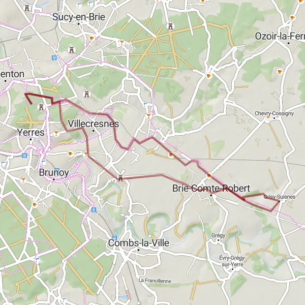 Miniature de la carte de l'inspiration cycliste "Le Circuit de Gravel autour de Grisy-Suisnes" dans la Ile-de-France, France. Générée par le planificateur d'itinéraire cycliste Tarmacs.app