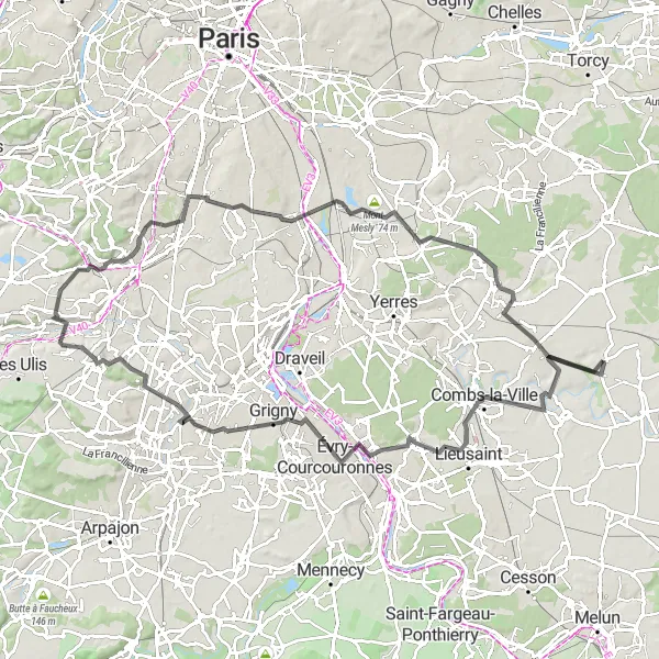 Miniature de la carte de l'inspiration cycliste "Balade des Châteaux de l'Essonne" dans la Ile-de-France, France. Générée par le planificateur d'itinéraire cycliste Tarmacs.app