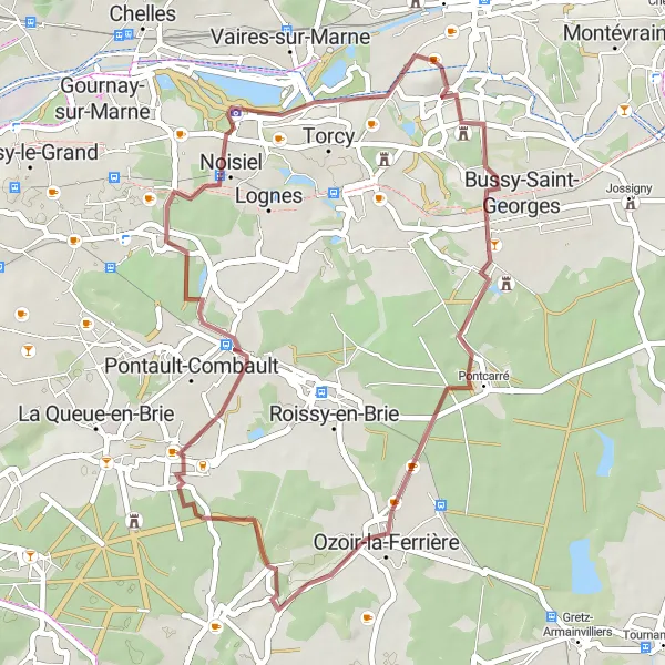 Map miniature of "Off-Road Gravel Exploration" cycling inspiration in Ile-de-France, France. Generated by Tarmacs.app cycling route planner