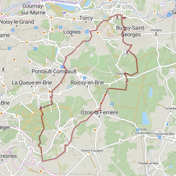 Map miniature of "Gravel Escape" cycling inspiration in Ile-de-France, France. Generated by Tarmacs.app cycling route planner
