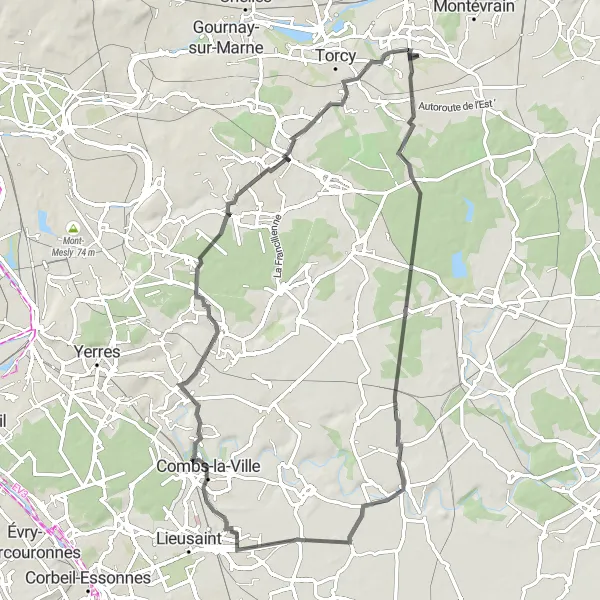 Map miniature of "Scenic Ride through Nature Reserves" cycling inspiration in Ile-de-France, France. Generated by Tarmacs.app cycling route planner