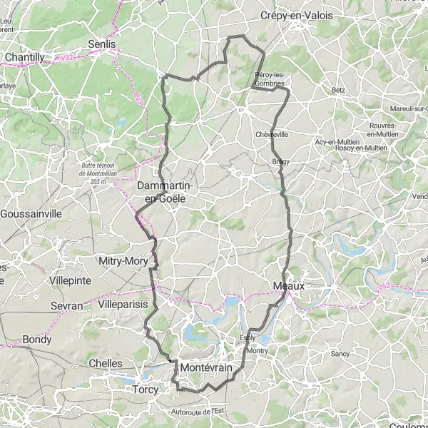 Map miniature of "Rolling Hills and Charming Hamlets" cycling inspiration in Ile-de-France, France. Generated by Tarmacs.app cycling route planner