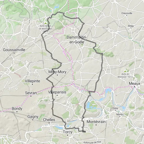 Map miniature of "Roads of Legends" cycling inspiration in Ile-de-France, France. Generated by Tarmacs.app cycling route planner