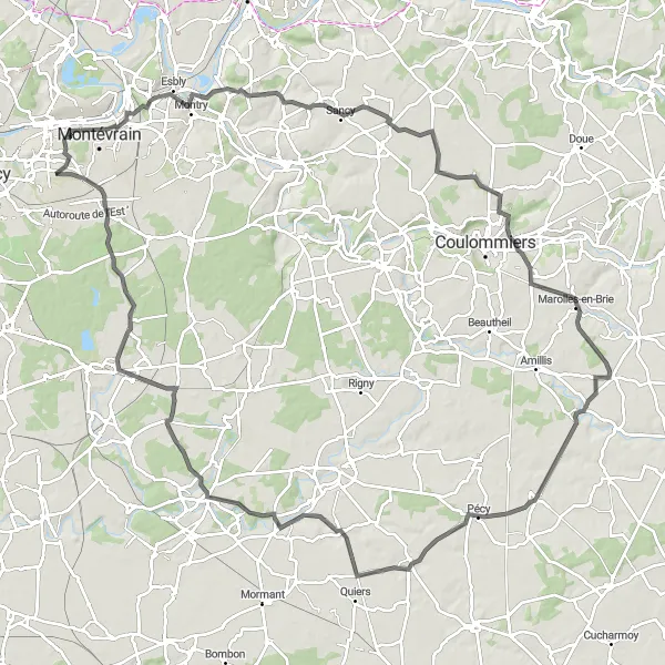 Map miniature of "Charming Villages and Rolling Hills" cycling inspiration in Ile-de-France, France. Generated by Tarmacs.app cycling route planner