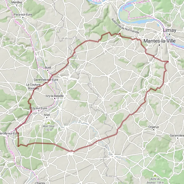 Map miniature of "Orvilliers to Breuil-Bois-Robert Gravel Adventure" cycling inspiration in Ile-de-France, France. Generated by Tarmacs.app cycling route planner