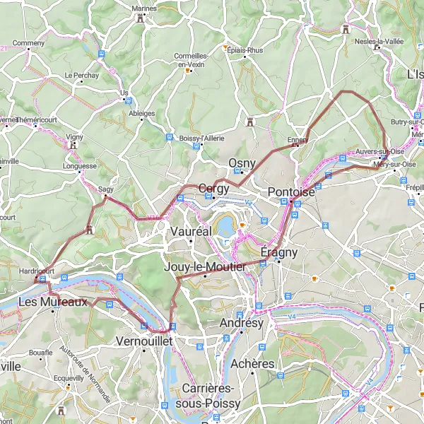 Map miniature of "The Seine Valley Gravel Adventure" cycling inspiration in Ile-de-France, France. Generated by Tarmacs.app cycling route planner