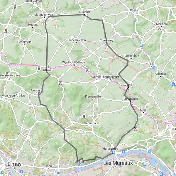 Map miniature of "Scenic Road Cycling in Aincourt" cycling inspiration in Ile-de-France, France. Generated by Tarmacs.app cycling route planner