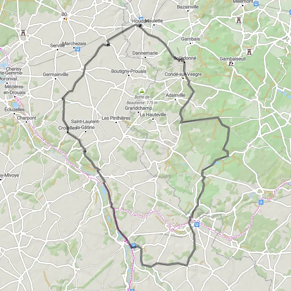 Miniature de la carte de l'inspiration cycliste "Parcours à travers les villages pittoresques" dans la Ile-de-France, France. Générée par le planificateur d'itinéraire cycliste Tarmacs.app