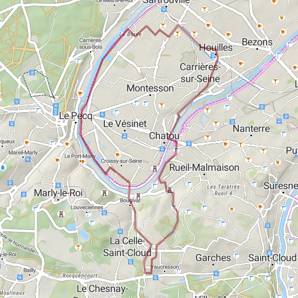 Miniature de la carte de l'inspiration cycliste "Circuit Gravel autour de Houilles" dans la Ile-de-France, France. Générée par le planificateur d'itinéraire cycliste Tarmacs.app