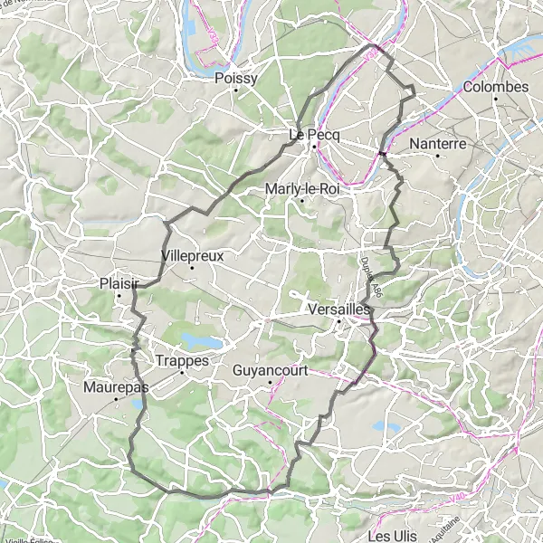 Miniature de la carte de l'inspiration cycliste "Boucle des Châteaux et Forêts" dans la Ile-de-France, France. Générée par le planificateur d'itinéraire cycliste Tarmacs.app