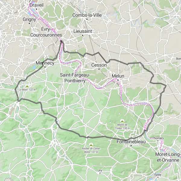 Map miniature of "The Valleys of Evasion" cycling inspiration in Ile-de-France, France. Generated by Tarmacs.app cycling route planner