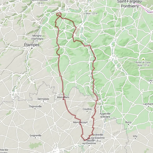 Map miniature of "Discovering the Essonne Valley" cycling inspiration in Ile-de-France, France. Generated by Tarmacs.app cycling route planner