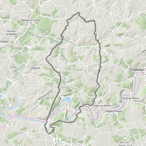 Map miniature of "The Jouarre Loop" cycling inspiration in Ile-de-France, France. Generated by Tarmacs.app cycling route planner